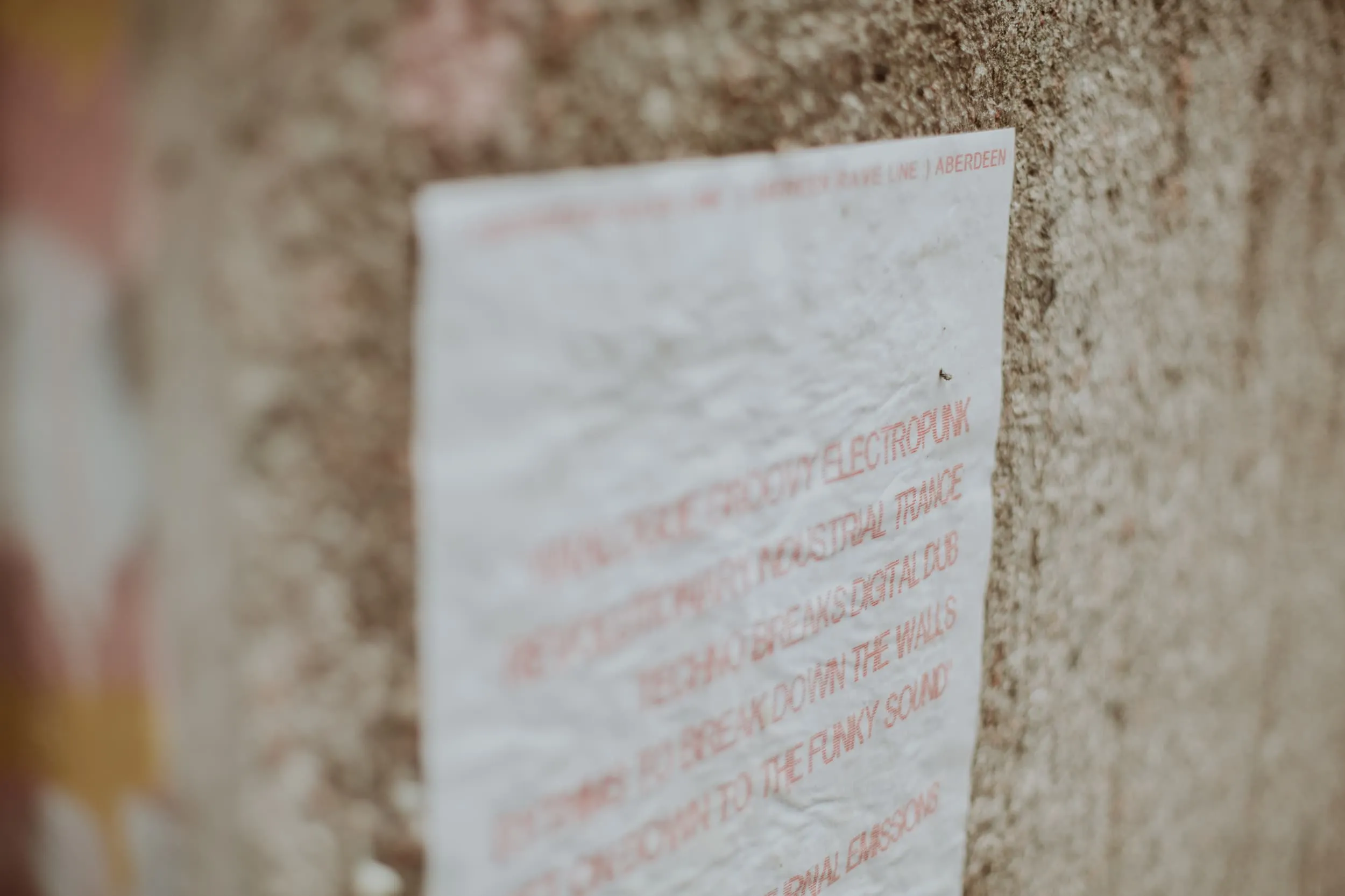 Aberdeen rave line riso poster pasted up